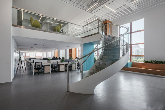 生物科技公司辦公室一樓辦公區裝修設計效果圖