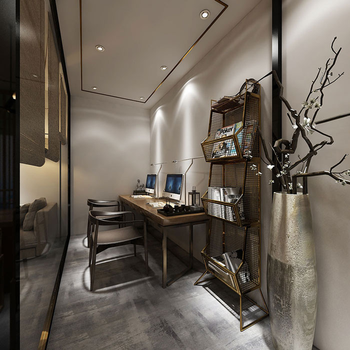 中式工作室辦公區(qū)裝修設計效果圖