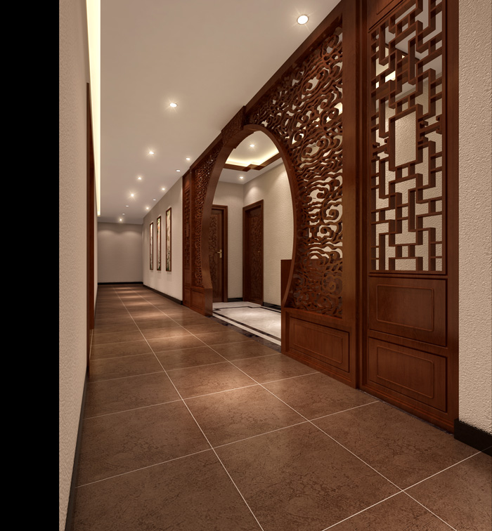 中式摩登辦公室過道裝修設(shè)計(jì)效果圖