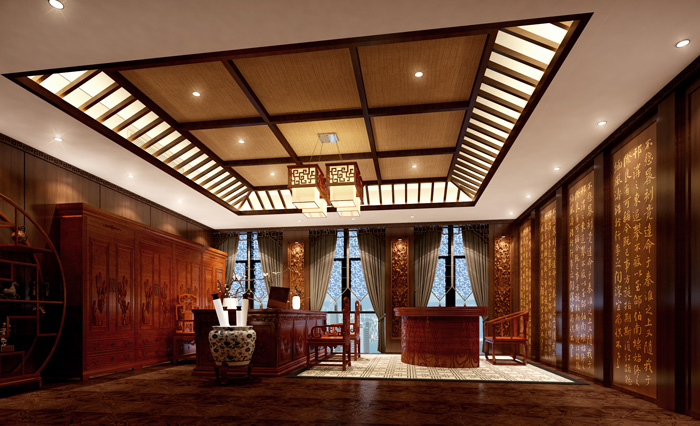 中式摩登總經(jīng)理辦公室裝修設(shè)計(jì)效果圖
