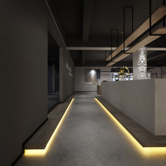 灰色風格辦公室前臺裝修設計效果圖