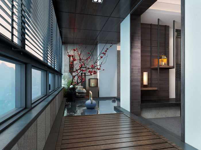 新中式辦公空間進門區裝修效果圖