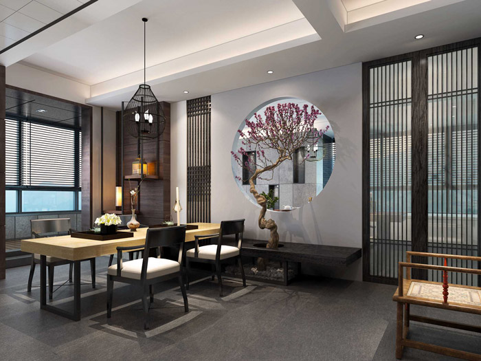 新中式辦公空間辦公區裝修效果圖