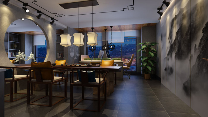 中式工作室辦公區(qū)設(shè)計(jì)效果圖