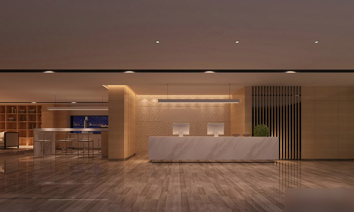 中式禪意辦公室前臺設計效果圖