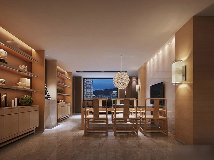 中式禪意辦公室會議室設計效果圖