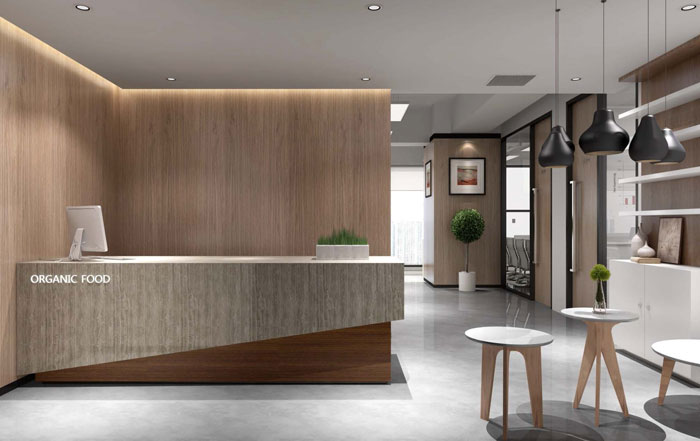 食品公司辦公室前臺設(shè)計效果圖