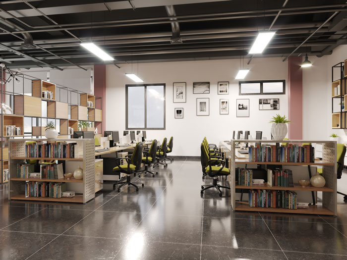 正方形辦公室辦公區裝修效果圖