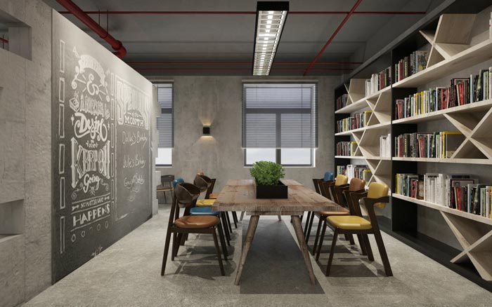 工業風辦公空間閱讀室設計效果圖